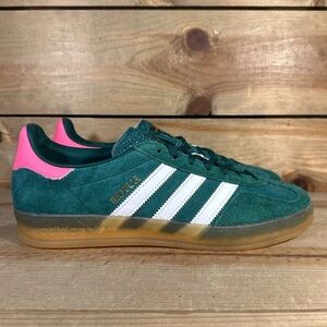 Women's Adidas Gazelle Indoor Sneakers Shoes - Collegiate Green Lucid Pink